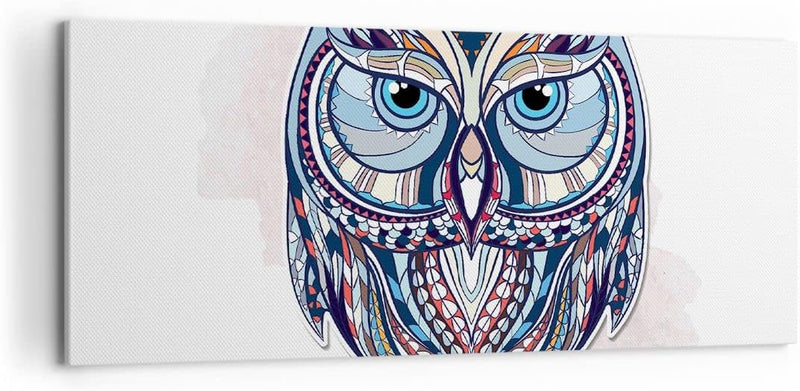 Panorama Bilder auf Leinwand 100x40cm Leinwandbild Owl aztekische Tierwelt Grafik Gross Wanddeko Bil