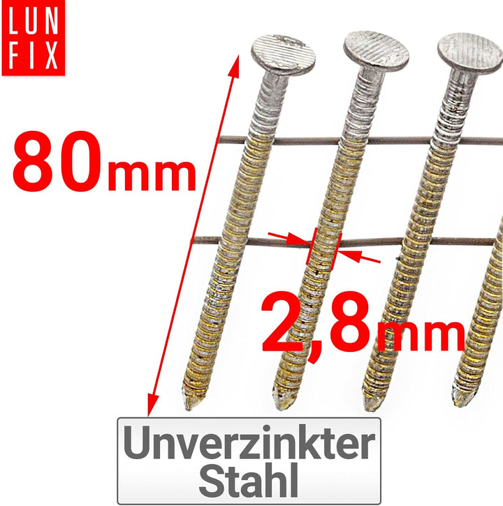 4500 Stk. 16° Coilnägel Ringschaft 2,8x80 mm aus Stahl unverzinkt, drahtgebunden auf Spule – für Nag