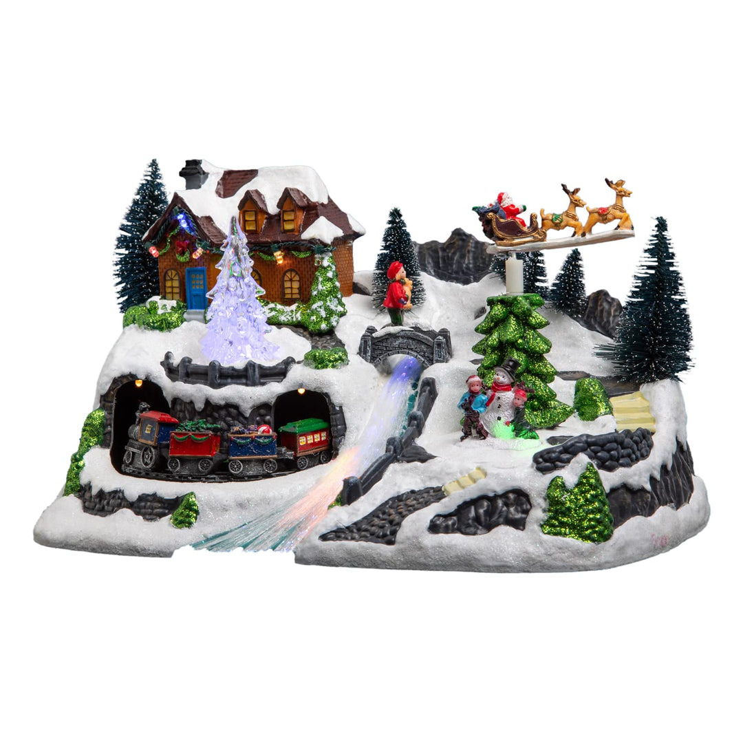 Weihnachtsdekoration, Motiv: Weihnachtsdorf mit Zug, beleuchtet