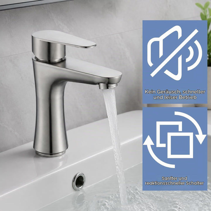 Wasserhahn Bad, Kaltwasserhahn Edelstahl Kaltwasserarmatur, mit 80cm Anschlussschlauch, Waschbeckena