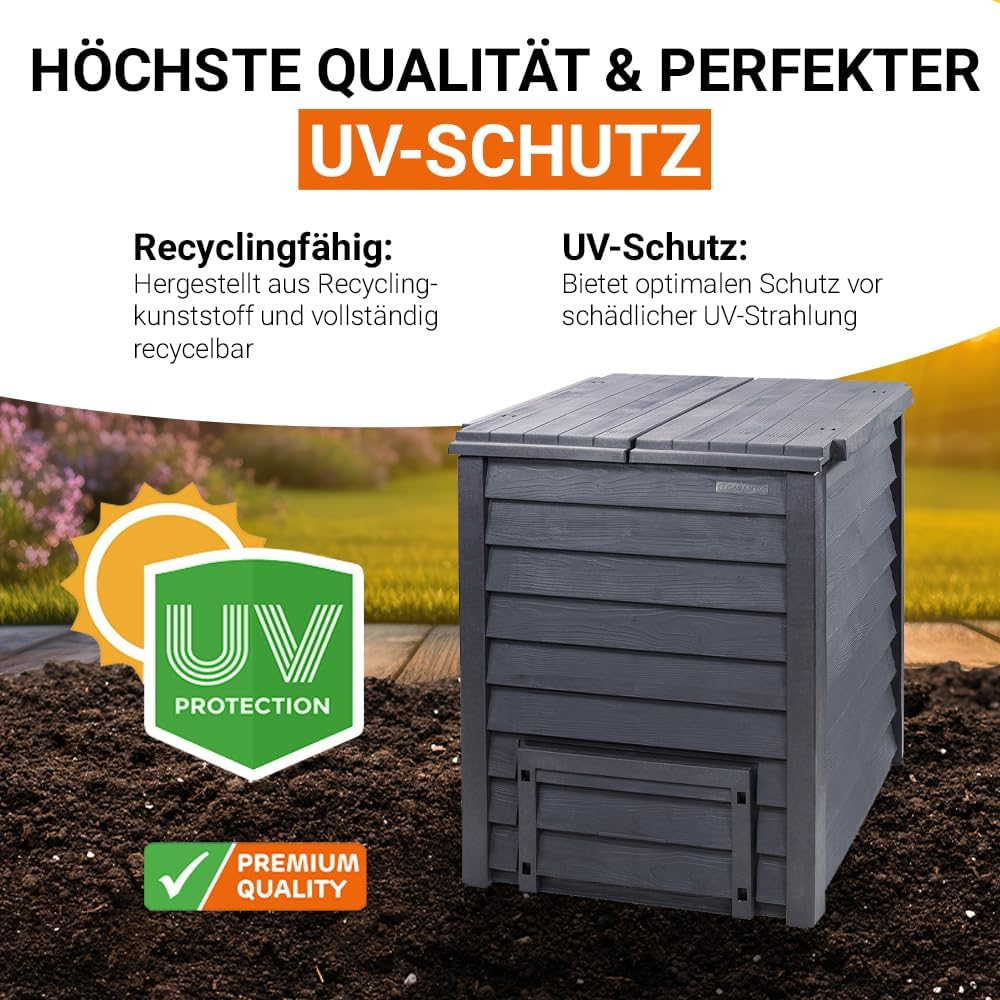 GARANTIA Thermo-Wood Komposter 400 Liter anthrazit-braun - Komposter Garten, Schnellkomposter, Abfal