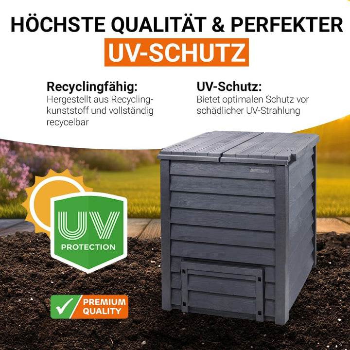 GARANTIA Thermo-Wood Komposter 400 Liter anthrazit-braun - Komposter Garten, Schnellkomposter, Abfal