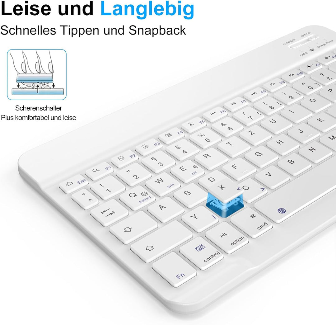 ZOYU Bluetooth Tastatur mit QWERTZ Layout für iPad Air, Pro, 10,2, 9,7, Mini, Tablets, PC, Windows,