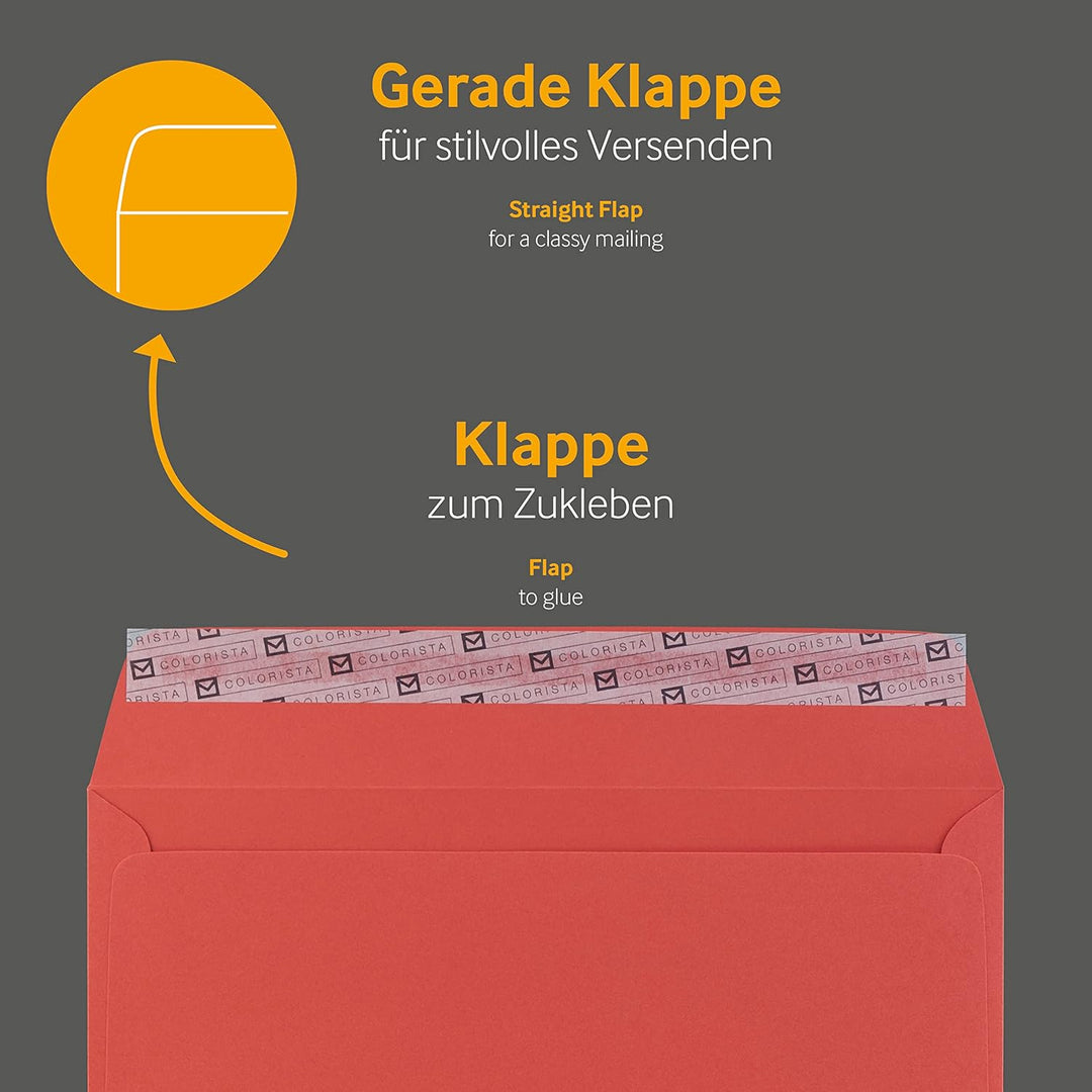 100 Stück, Farbige Briefumschläge, DIN C5, Haftklebung mit Abziehstreifen, Gerade Klappe, 120 g/qm C