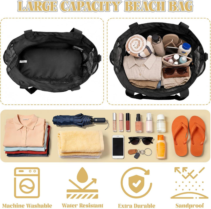 Strandtasche mit Kühlfach - Grosse Mesh Beach Bag wasserdicht mit Reissverschluss &amp; Fächern, Abnehmb