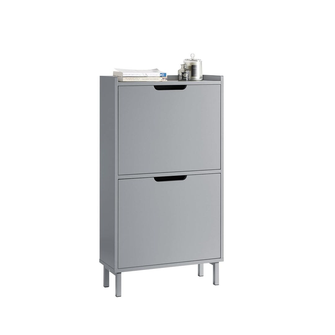 SoBuy Schuhschrank schmal mit 2 Klappen Platzsparender Schuhkipper Hoch Kommode Schuhregal geschloss