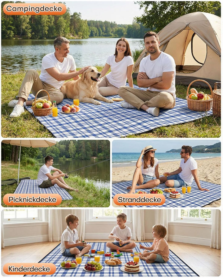 Picknickdecke 200x200 cm, Sandfest Stranddecke Wasserdicht Campingdecke, Waschbar Leichtgewicht mit