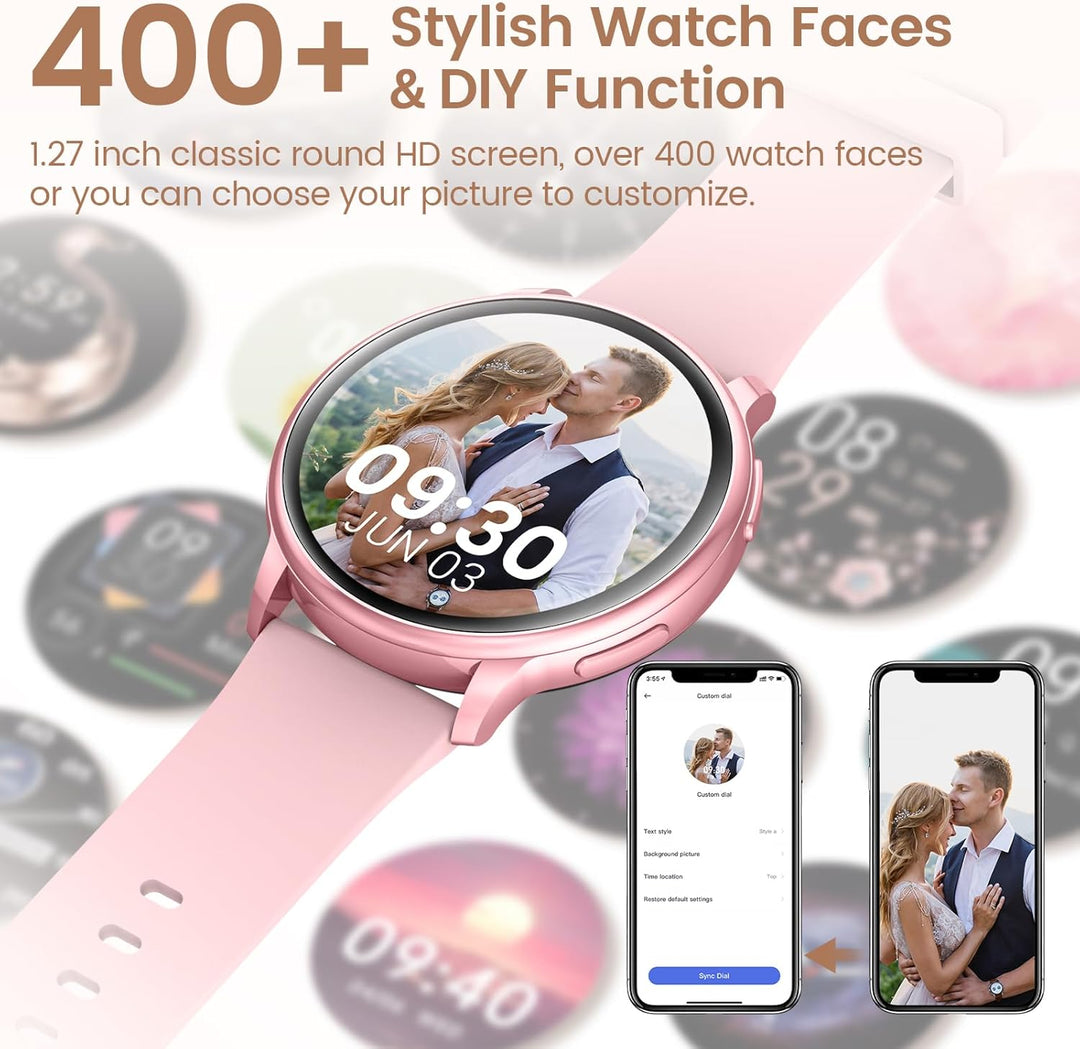 RUXINGX Smartwatch Damen mit Telefonfunktion 1.27" HD Voll Touch Screen Armbanduhr mit SpO2 Pulsuhr