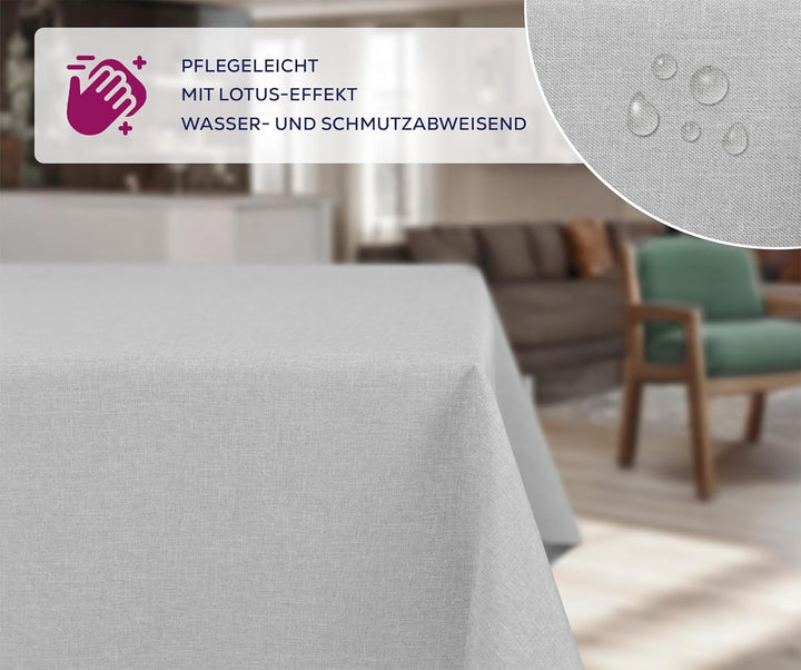 BEAUTEX fleckenabweisende und bügelfreie Tischdecke - Tischtuch mit Lotuseffekt - Tischwäsche in Lei