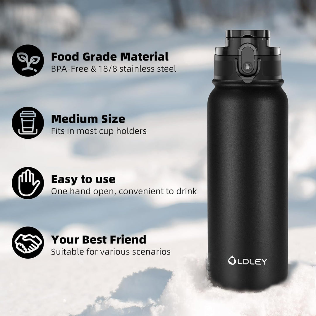 OLDLEY 600ml/20oz Edelstahl-Wasserflasche, Doppelwandige Vakuumflasche, Hält Getränke Heiss und Kalt