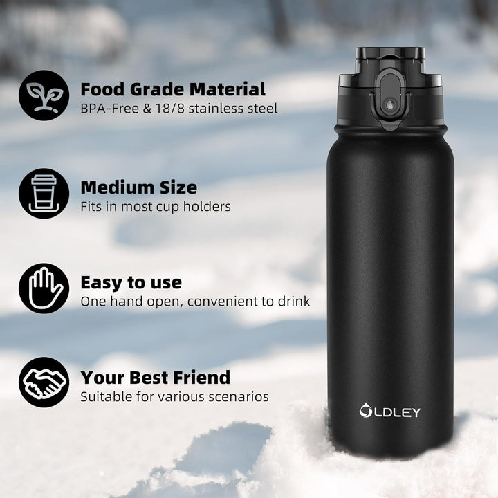 OLDLEY 600ml/20oz Edelstahl-Wasserflasche, Doppelwandige Vakuumflasche, Hält Getränke Heiss und Kalt