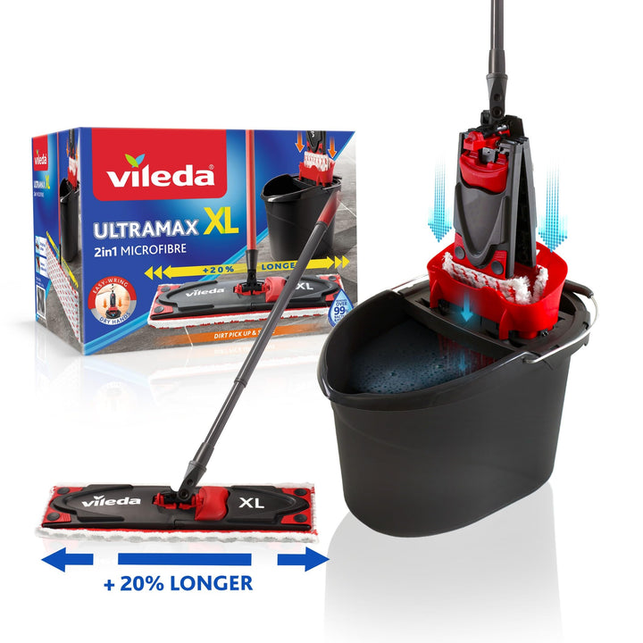 Vileda ULTRAMAX XL Bodenwischer Komplett-Set mit Eimer, Rot Schwarz Alt