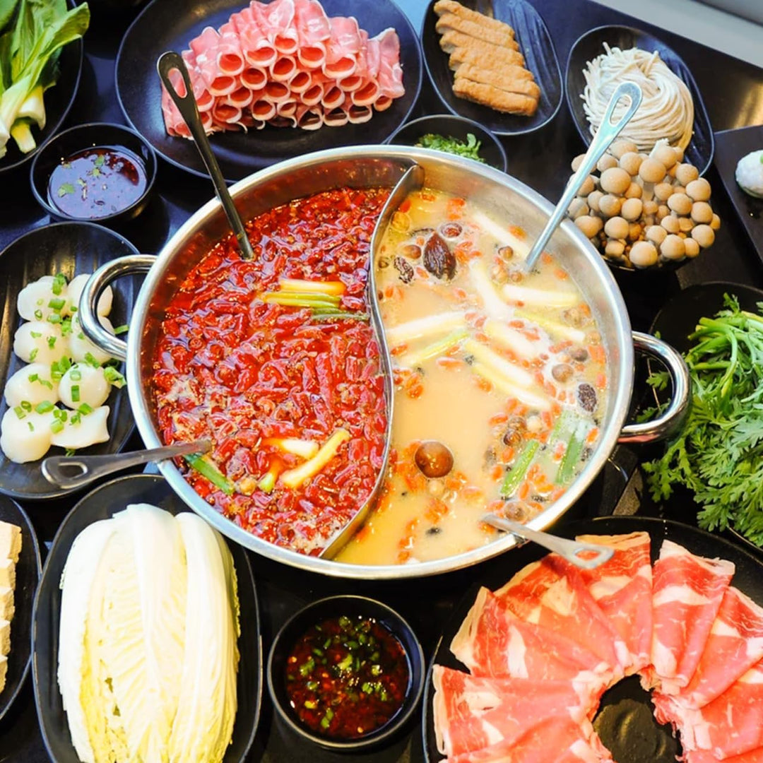 STOBAZA Hot Pot Mit Trennwand Edelstahl 32Cm Doppelseitiger Suppentopf Für Induktionsherd Und Gas Le