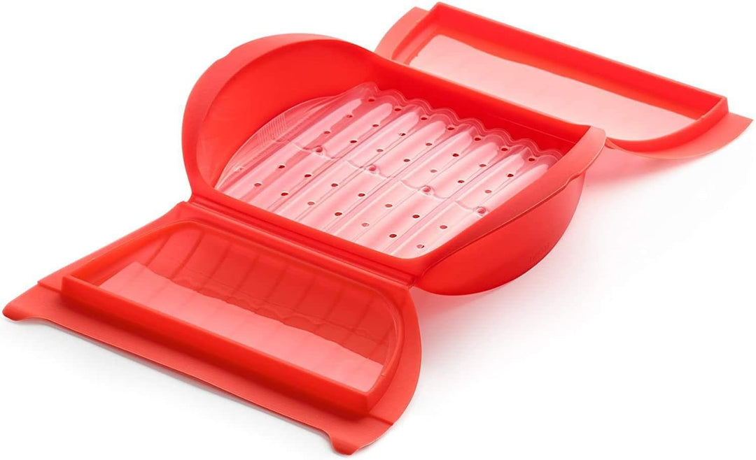 Lékué - Dampfbox mit Einlegeboden, 3-4 Personen, Fassungsvermögen: 1400 ml rot, Rot