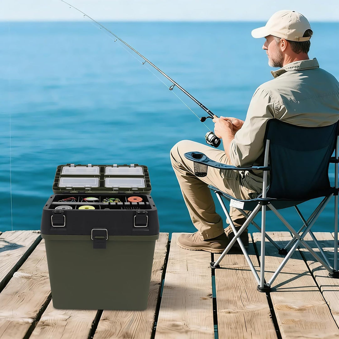 37.5x33.5x20.5cm Angelrucksack Angeltasche Angelbox Angelkoffer (Grün) | Wasserabweisend Aufbewahrun