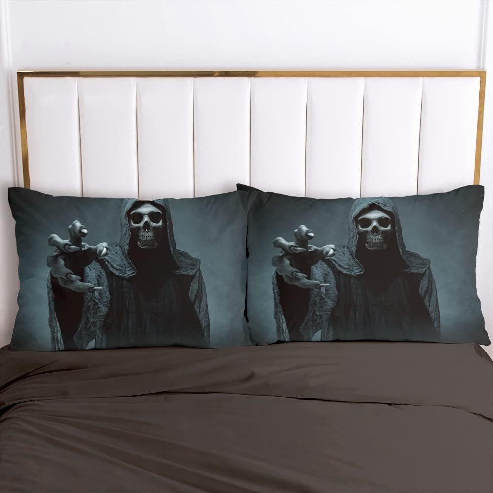 Luowei Bettwäsche 3D Schädel Bettbezug Set 135x200cm Halloween Totenkopf Motiv Bettbezug und 1 Kisse