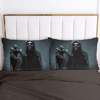 Luowei Bettwäsche 3D Schädel Bettbezug Set 135x200cm 4 Teilig Halloween Totenkopf Motiv Bettbezug un