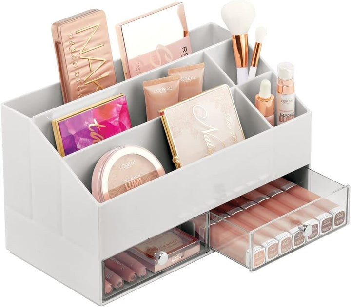 mDesign Kosmetik Organizer – Aufbewahrungsbox mit 5 Fächern und 2 Schubladen für Make-up, Nagellack