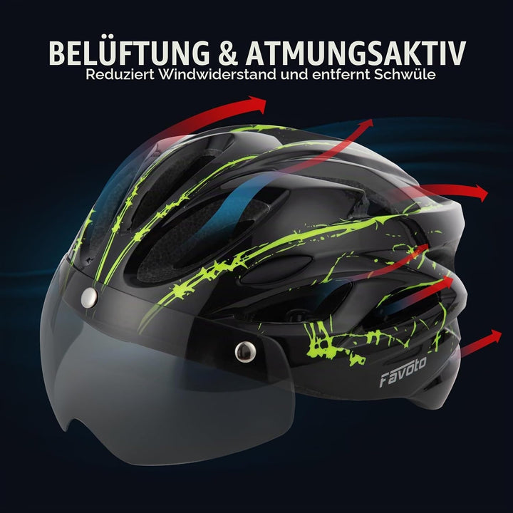 Favoto Fahrradhelm Herren mit Licht - Damenhelm Fahrradhelm Leichtgewicht Atmungsaktiv mit Brille Rü