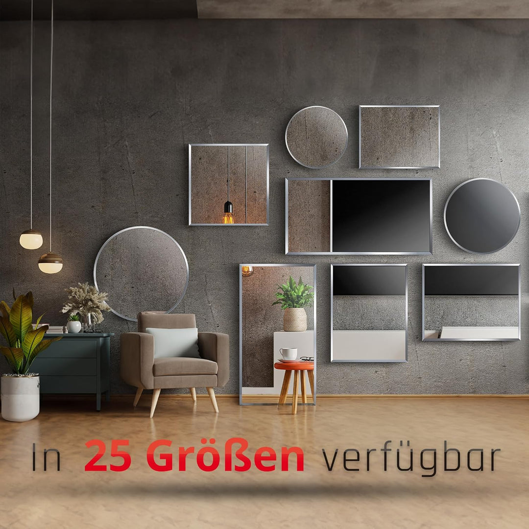 bijon Badezimmer-Spiegel ohne Rahmen, Hochglanzpolierte Kanten, Bad-Spiegel mit Befestigungsset, 90°