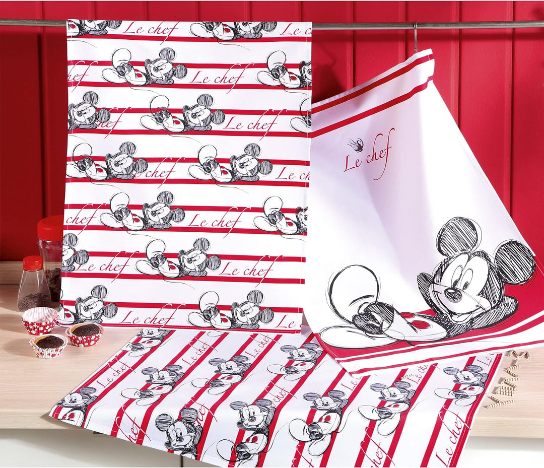 Tex idea Mickey Geschirrtuch Disney Micky Maus ca. 50 x 70 cm 100% Baumwolle, Weiss Rot Schwarz