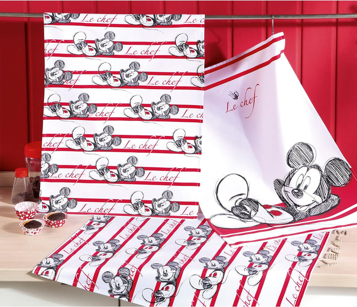 Tex idea Mickey Geschirrtuch Disney Micky Maus ca. 50 x 70 cm 100% Baumwolle, Weiss Rot Schwarz