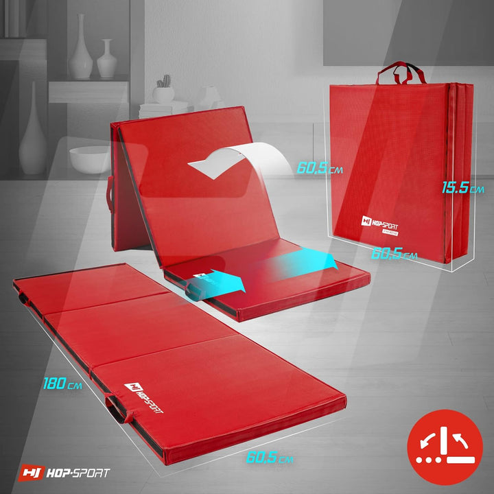 Hop-Sport Turnmatte klappbar - Bodenweichmatte für zuhause 180x60x5cm - Fitnessmatte, Gymnastikmatte
