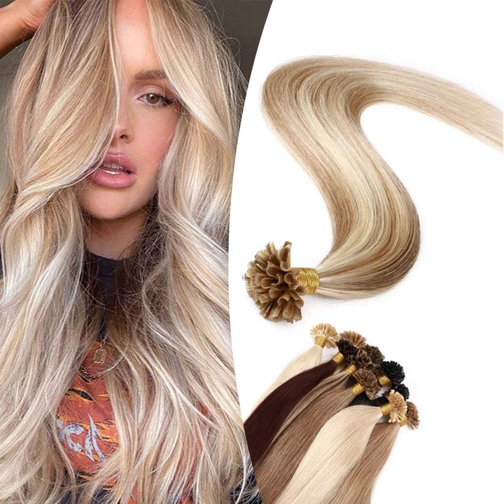 SEGO U Tip Extensions Haare Bonding Echthaar Bonded Haarverlangerung Keratin 1g/Strähne 50g Weissbra