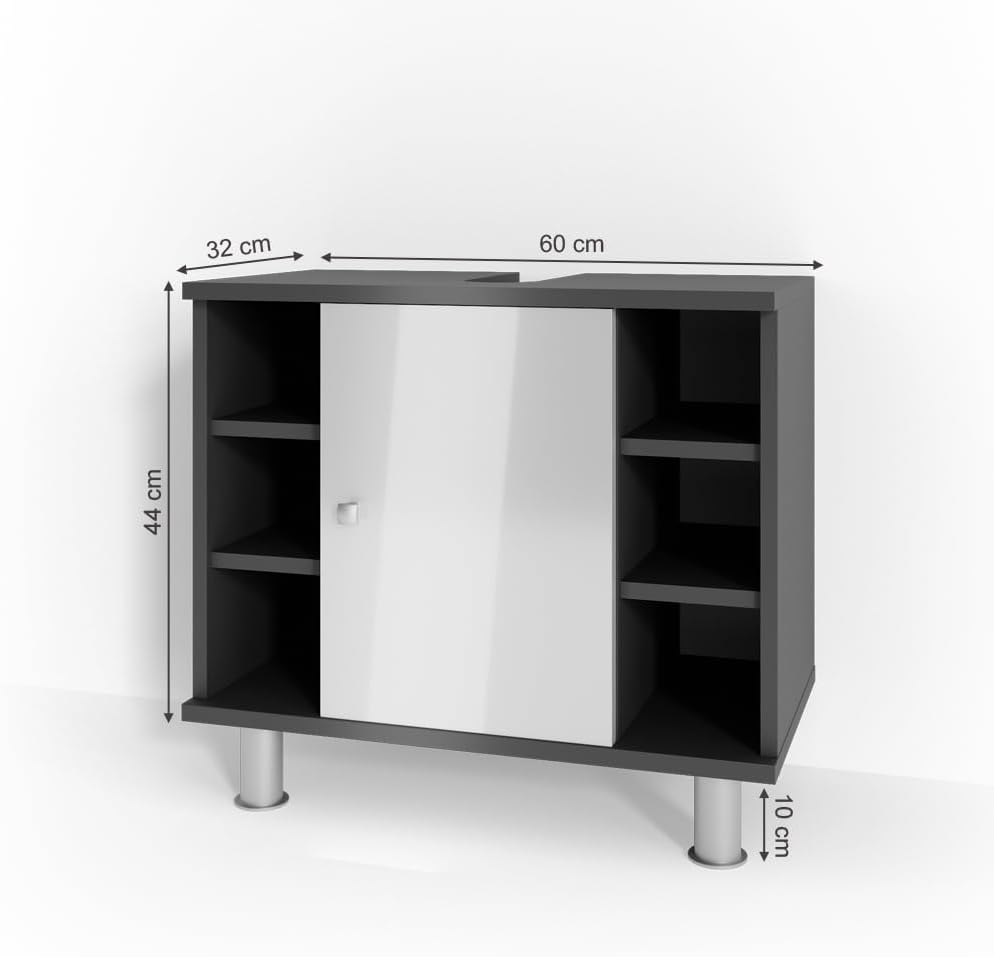Vicco Waschbeckenunterschrank Fynn, Anthrazit/Weiss, 60 x 54 cm Anthrazit 60 x 54 cm, Anthrazit 60 x