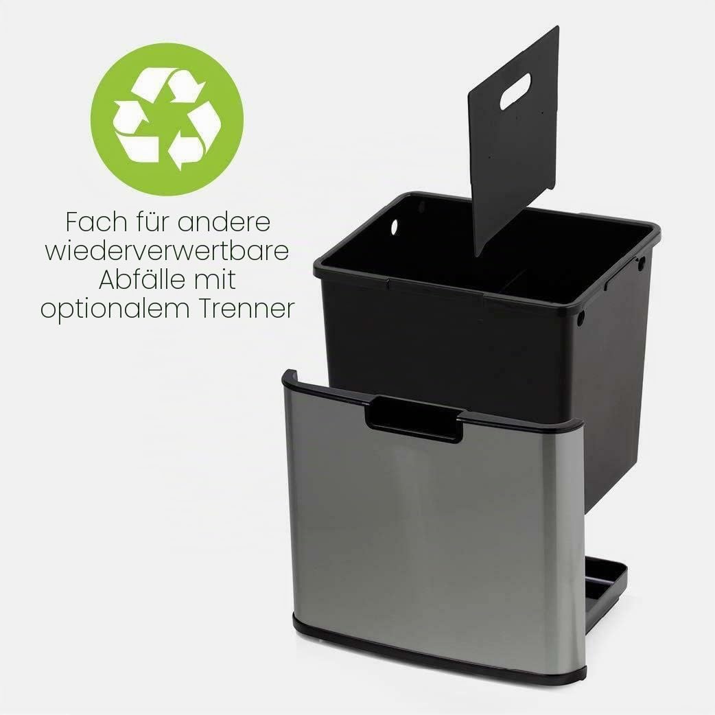NARVIK Automatic Kitchen Bin Double Compartment 75l Edelstahl Recycling grosse Kapazität und 3l Tabe