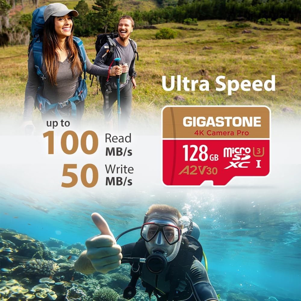 [5 Jahre kostenlose Datenwiederherstellung] GIGASTONE 128GB Micro SD Speicherkarte, 4K Kamera Pro, b
