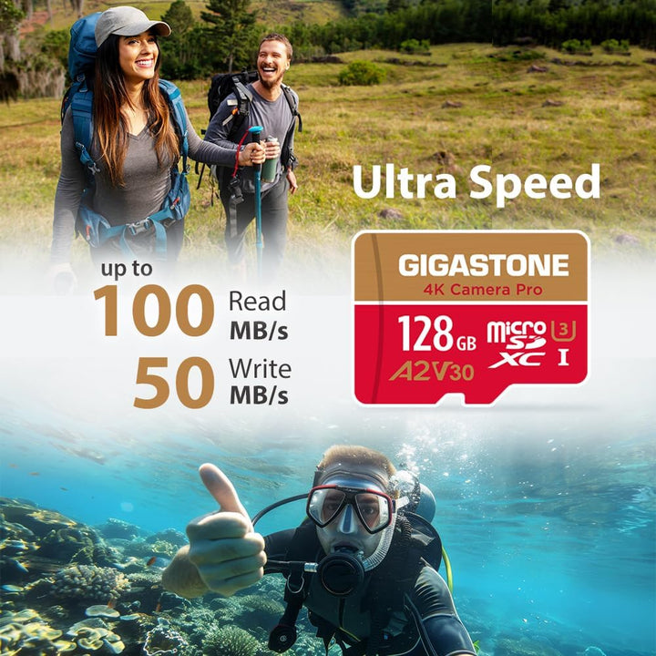 [5 Jahre kostenlose Datenwiederherstellung] GIGASTONE 128GB Micro SD Speicherkarte, 4K Kamera Pro, b