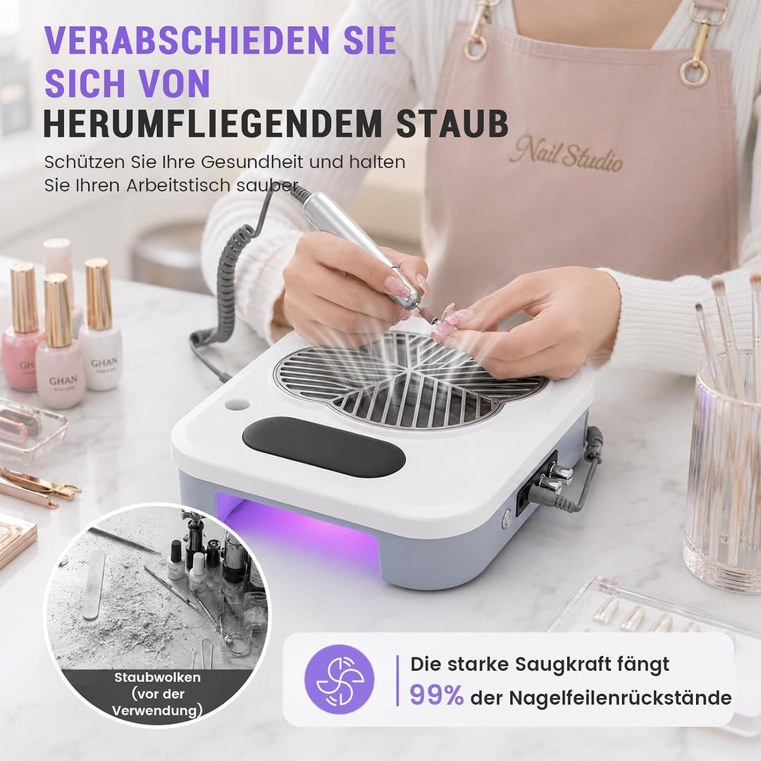Nail Drill, 3in1 Nagel Fräser Elektrische mit UV-LED &amp; Nagel Staubabsaugung Nagelstaubsauger mit Fil