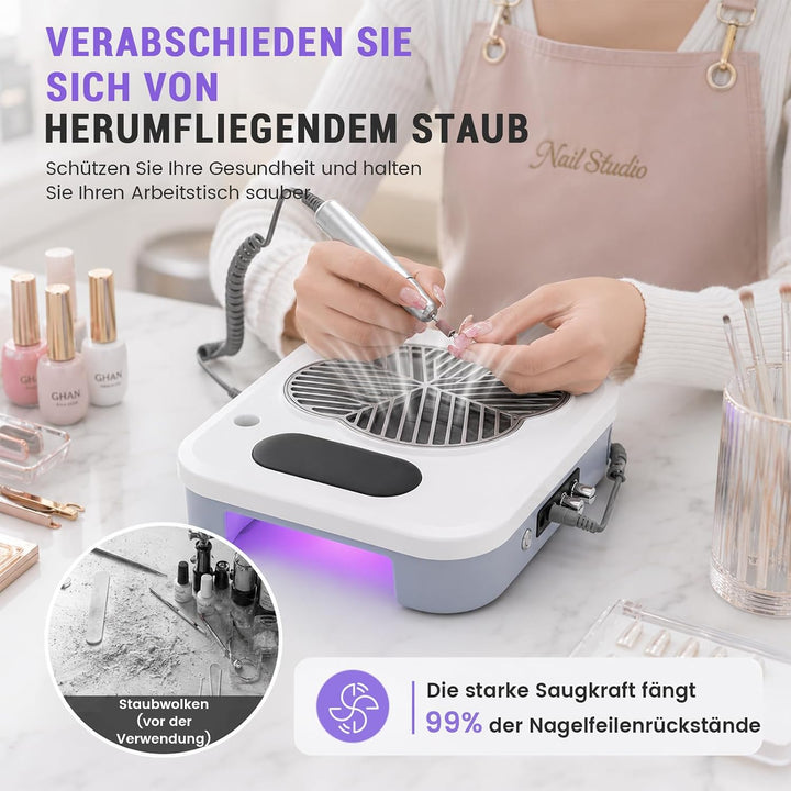 Nail Drill, 3in1 Nagel Fräser Elektrische mit UV-LED &amp; Nagel Staubabsaugung Nagelstaubsauger mit Fil