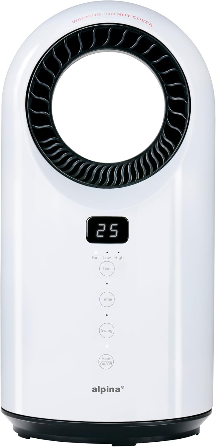 alpina Elektrischer Heizlüfter und Ventilator 1500W – Keramik Heizkörper mit Timer und Fernbedienung