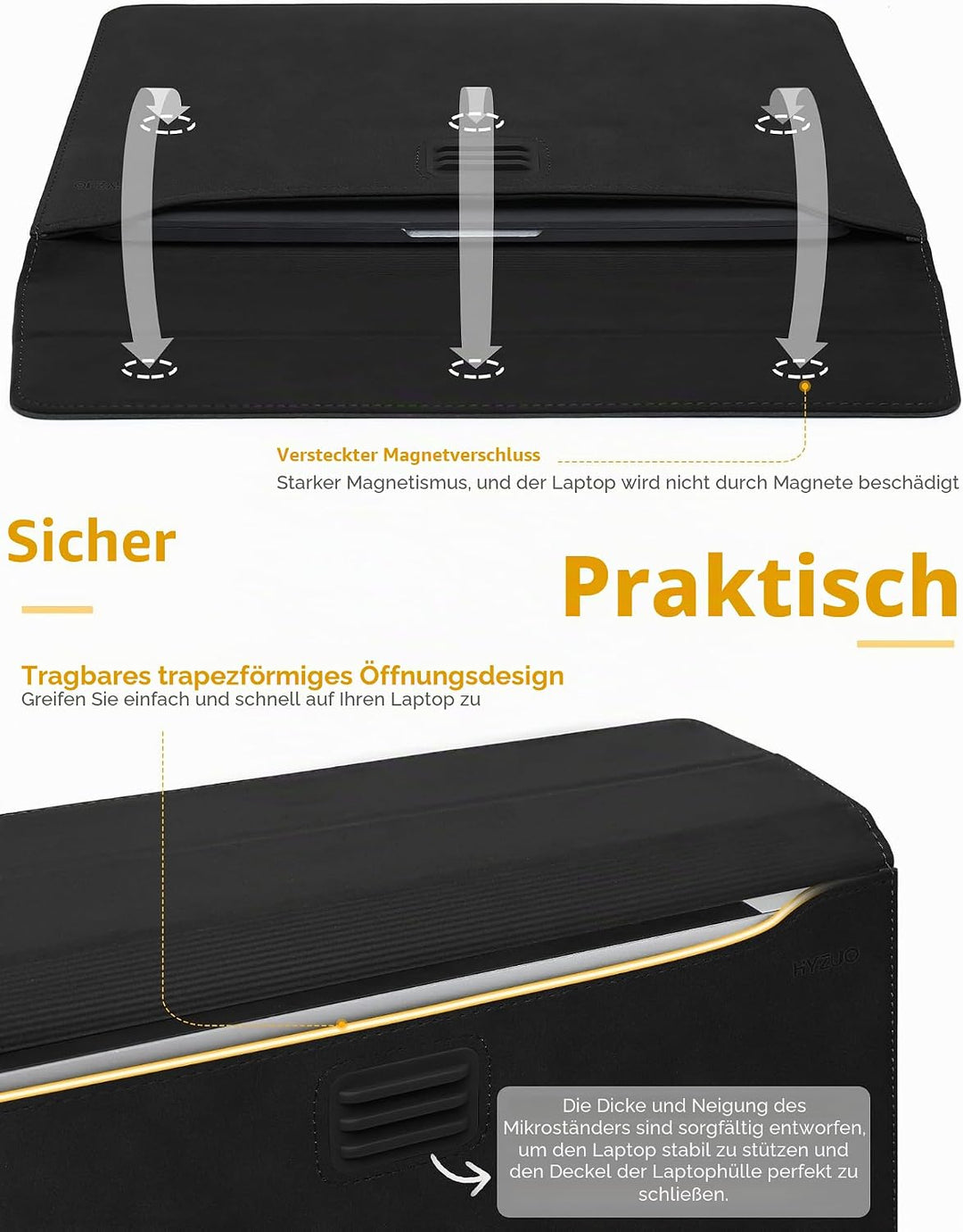 HYZUO 13 Zoll Laptop Hülle Tasche mit Einstellbarer Ständer für MacBook Air 13 M5 A3449 M4 M3 M2 M1