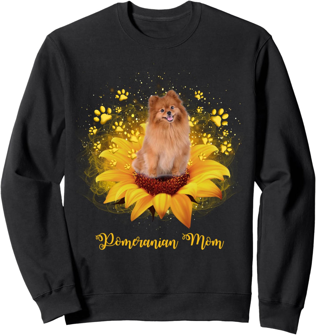 Pomeranian Mom Sunflower With Dog Paw Mother's Day Sweatshirt