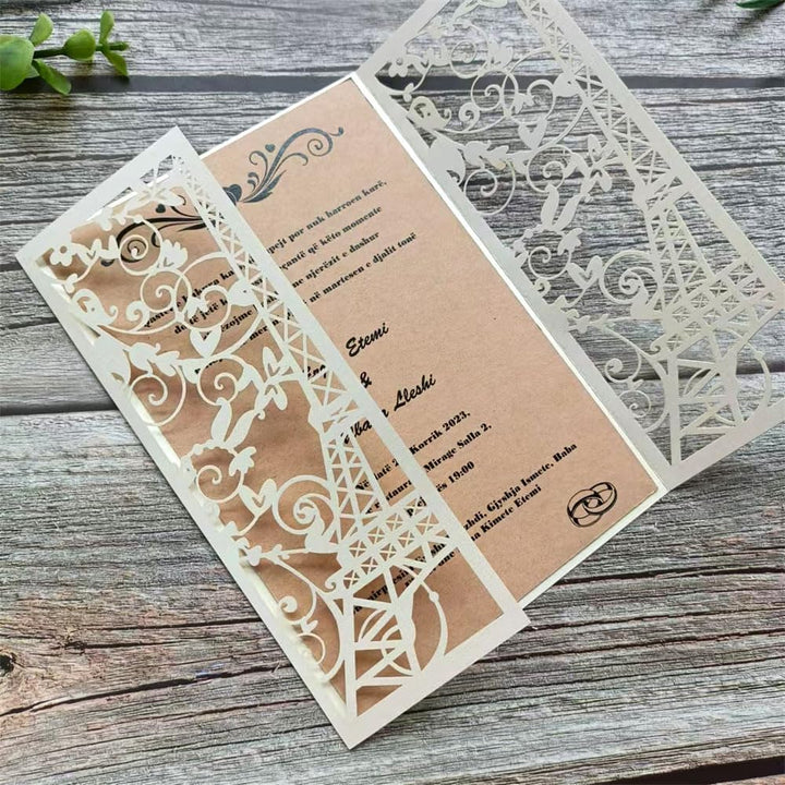 MillaSaw Eiffelturm Einladungen Hochzeit Suite Elfenbein Grusskarte 20 Sets Perlelfenbein, Perlelfen