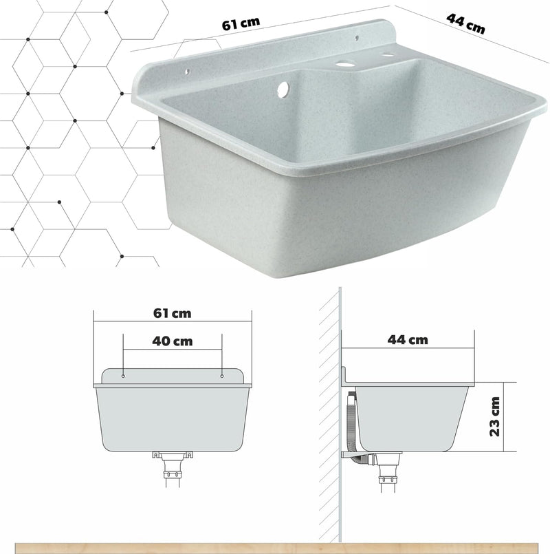 GOSPO Ausgussbecken mit ausziehbare Armatur, Waschbecken 61 x 44 x 23,5 cm, Waschtrog mit Seifenspen