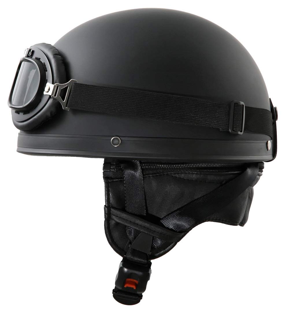 Oldtimer Motorradhelm in Schwarz matt mit Brille Grösse XL 61cm XL 61cm Schwarz matt, XL 61cm Schwar