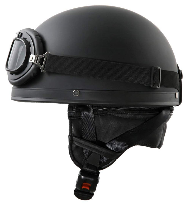 Oldtimer Motorradhelm in Schwarz matt mit Brille Grösse XL 61cm XL 61cm Schwarz matt, XL 61cm Schwar