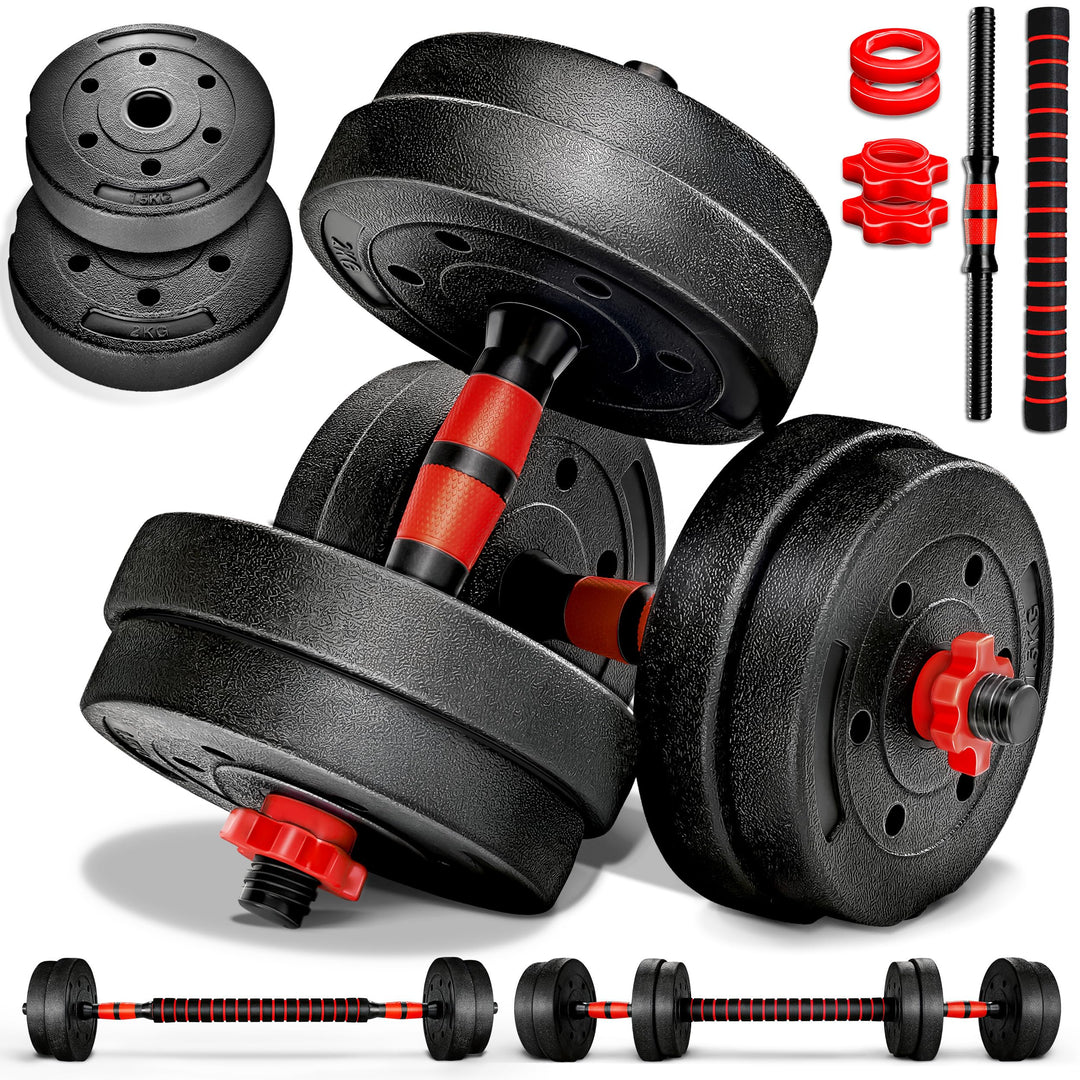 RE:SPORT 2 in 1 Hanteln Set 15-30kg | Hantelset verstellbar | Kurzhantel & Langhantel | Sternverschl