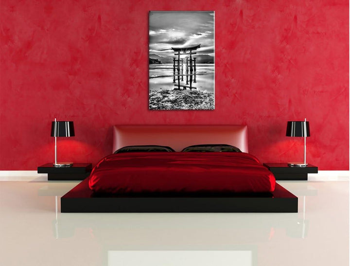 Pixxprint Torii Gate in Miyajima Japan / 100x70cm Leinwandbild bespannt auf Holzrahmen/Wandbild Kuns