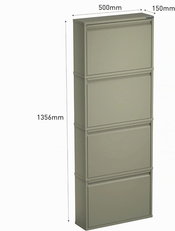 Schuhregal, schmal, hoch, Schuhschrank, mit magnetischem Deckel, Wandmontage, aus Metall (Grau Kiese