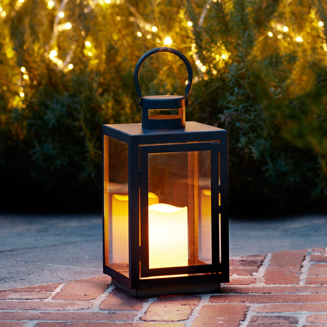 Lights4fun Dunkelgraue Metall Laterne mit warmweisser LED Kerze Batterie Timer verzinkt 30cm Laterne