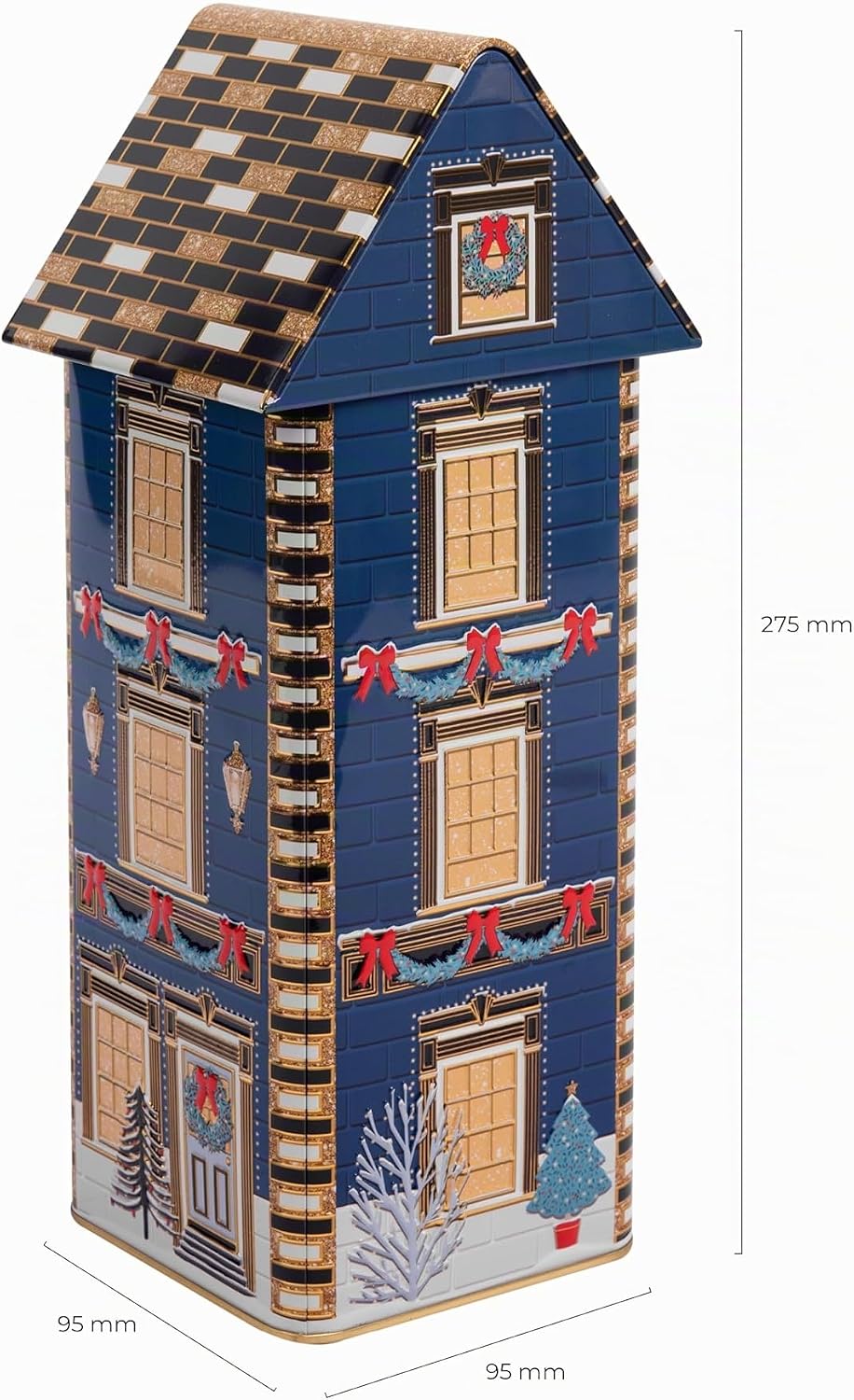 POWERHAUS24 Blechdose New York Christmas House, Weihnachtsdeko oder Aufbewahrung für Plätzchen &amp; Leb