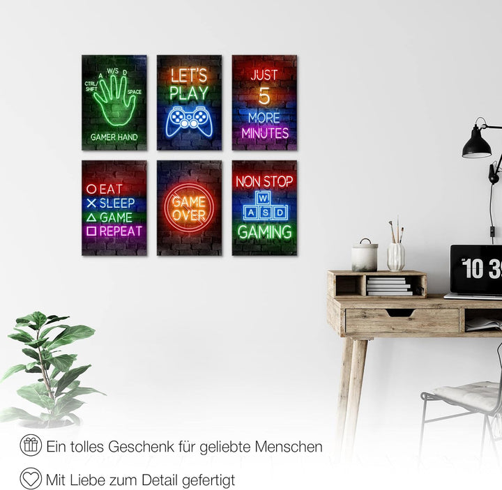 Novart Wandbilder Set - KOMPLETT AUFHÄNGFERTIG - Made in Germany - Moderne Bilder Spielkonsole Gamer