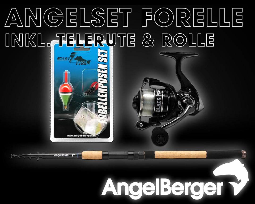 Angel-Berger Tele Angelset Rute Rolle mit Zubehör Angelset Forelle