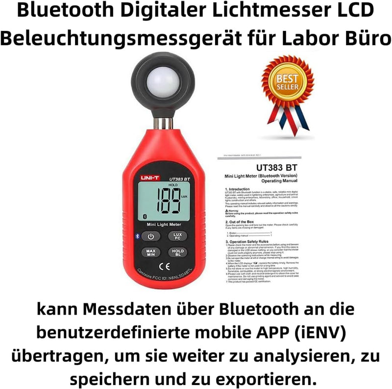 Aukson Q77C Digital Lux Lichtmesser mit LCD Bildschirm für Labor Büro UT383BT Bluetooth