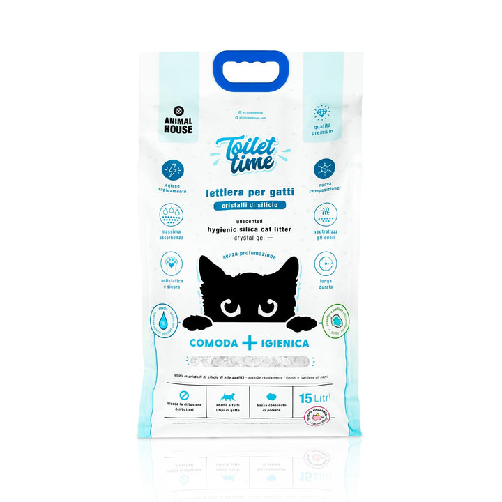 Animal House Toilet Time – Kristall-Silikonstreu für Katzen – antistatisch und sicher – staubfrei –